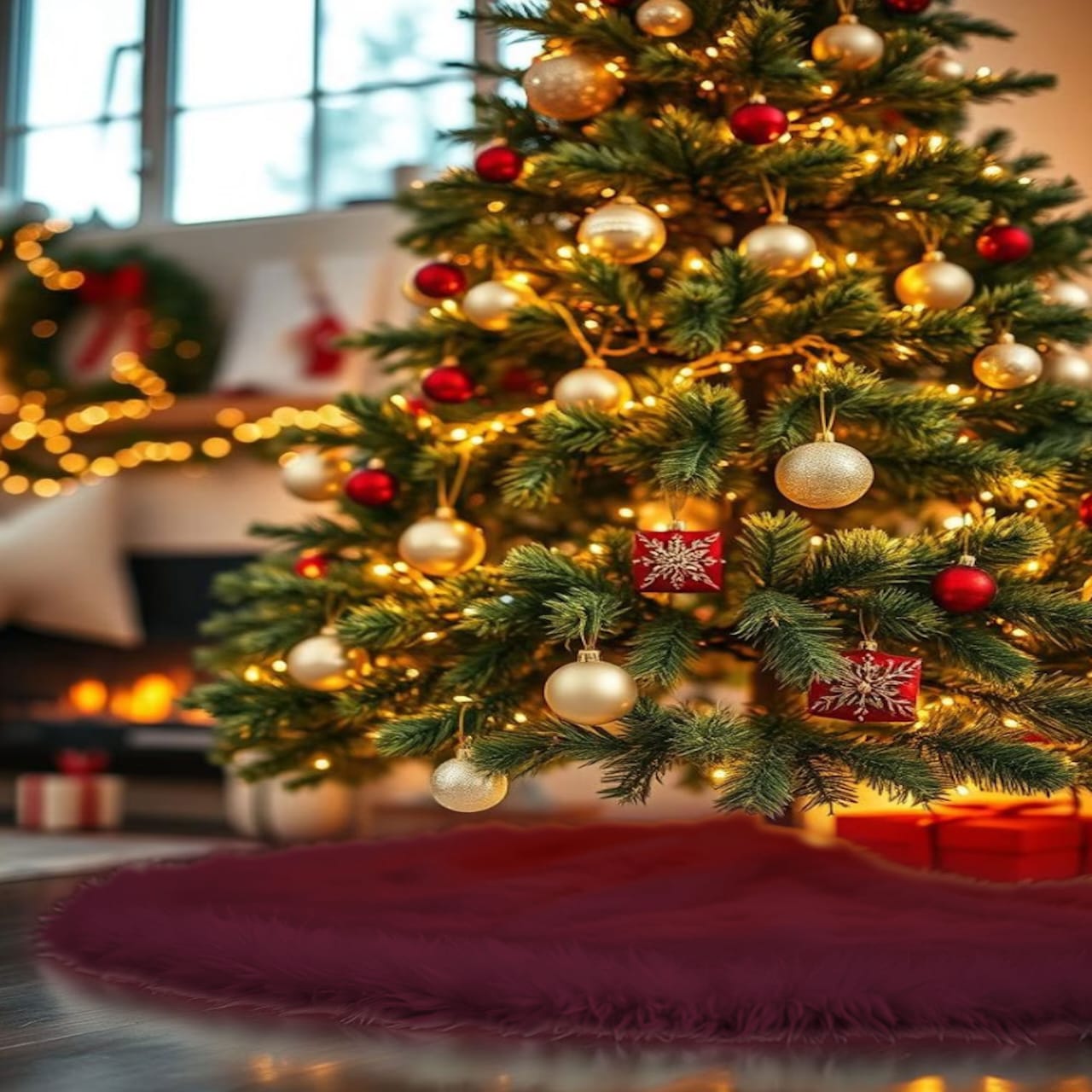 Premium Faux Fur Christmas Tree Skirt - 60 Inch | Luxurious Holiday Decorations - Prismatic Fiber Arts