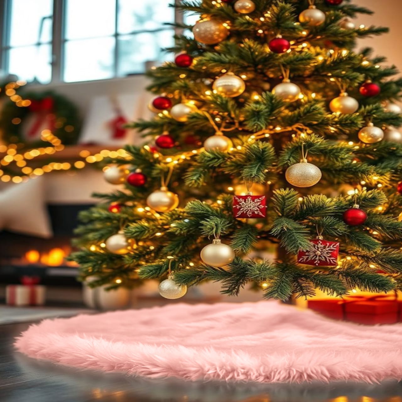 Premium Faux Fur Christmas Tree Skirt - 48 Inch | Luxurious Holiday Decorations - Prismatic Fiber Arts