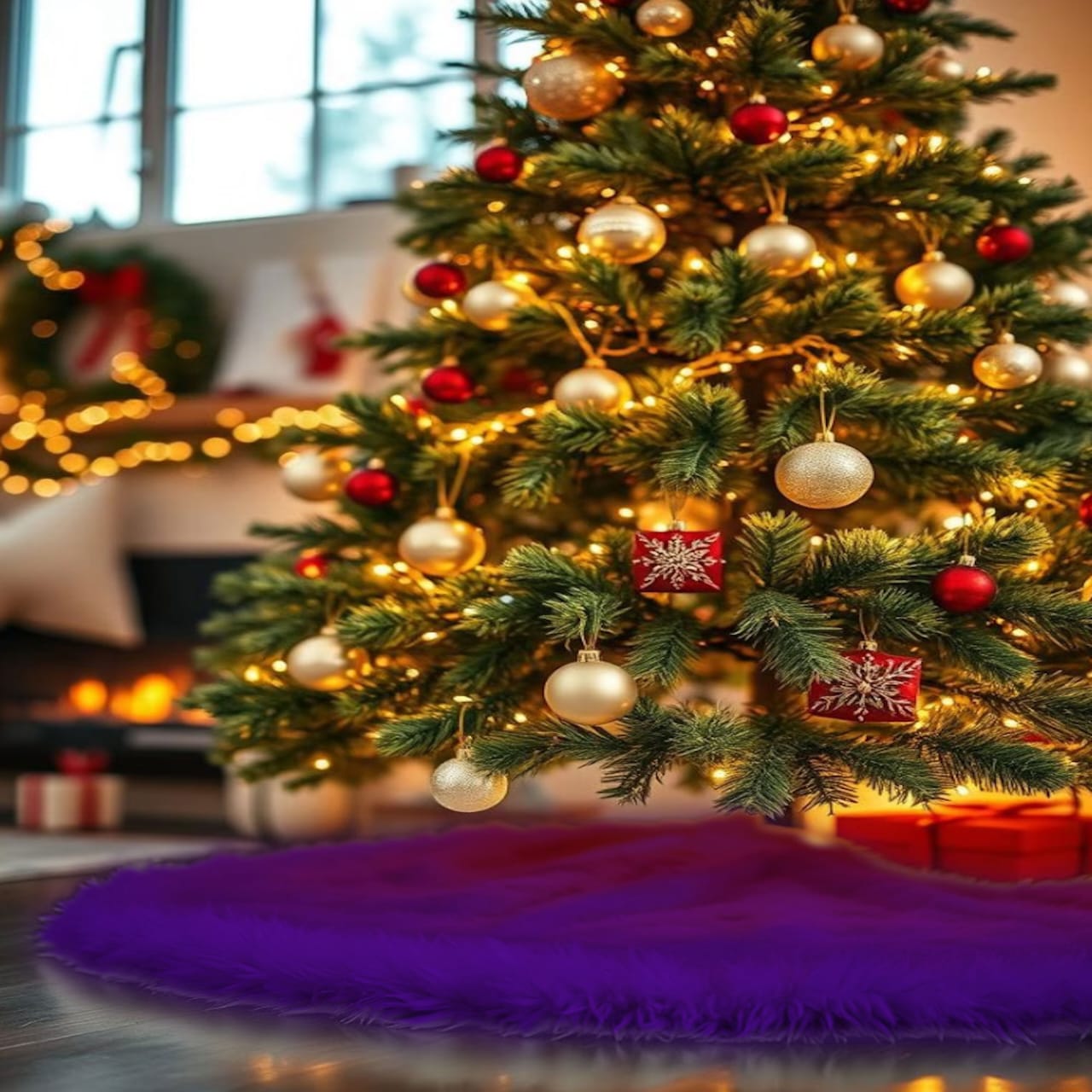 Premium Faux Fur Christmas Tree Skirt - 48 Inch | Luxurious Holiday Decorations - Prismatic Fiber Arts