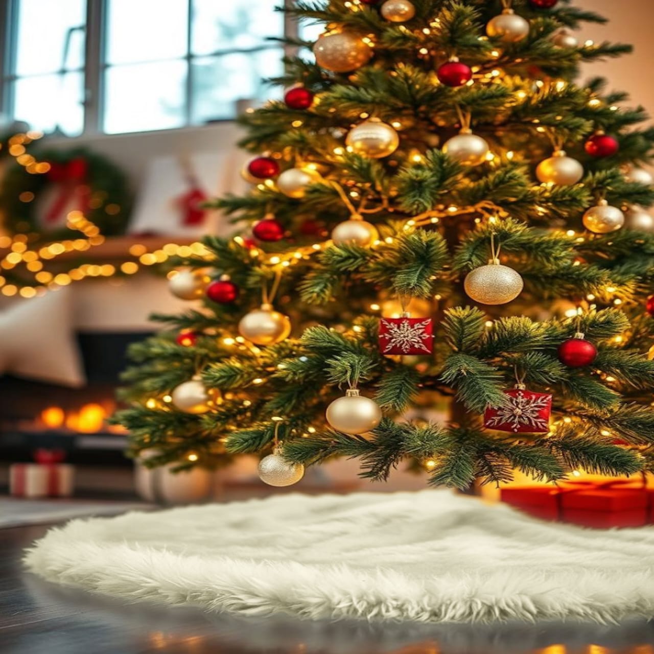 Premium Faux Fur Christmas Tree Skirt - 48 Inch | Luxurious Holiday Decorations - Prismatic Fiber Arts