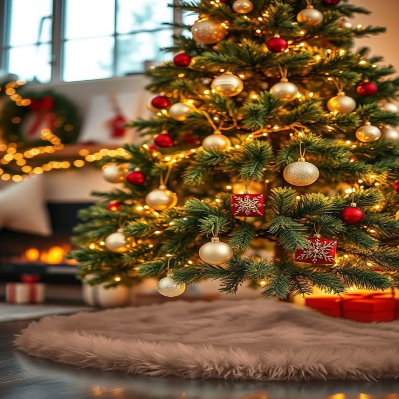 Premium Faux Fur Christmas Tree Skirt - 60 Inch | Luxurious Holiday Decorations - Prismatic Fiber Arts