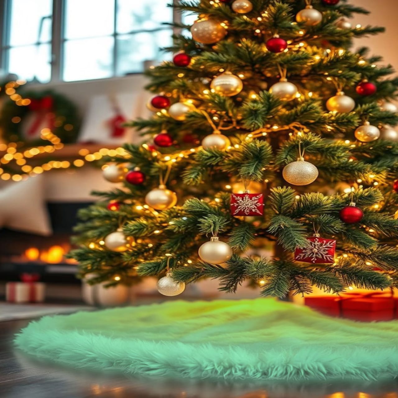 Premium Faux Fur Christmas Tree Skirt - 60 Inch | Luxurious Holiday Decorations - Prismatic Fiber Arts