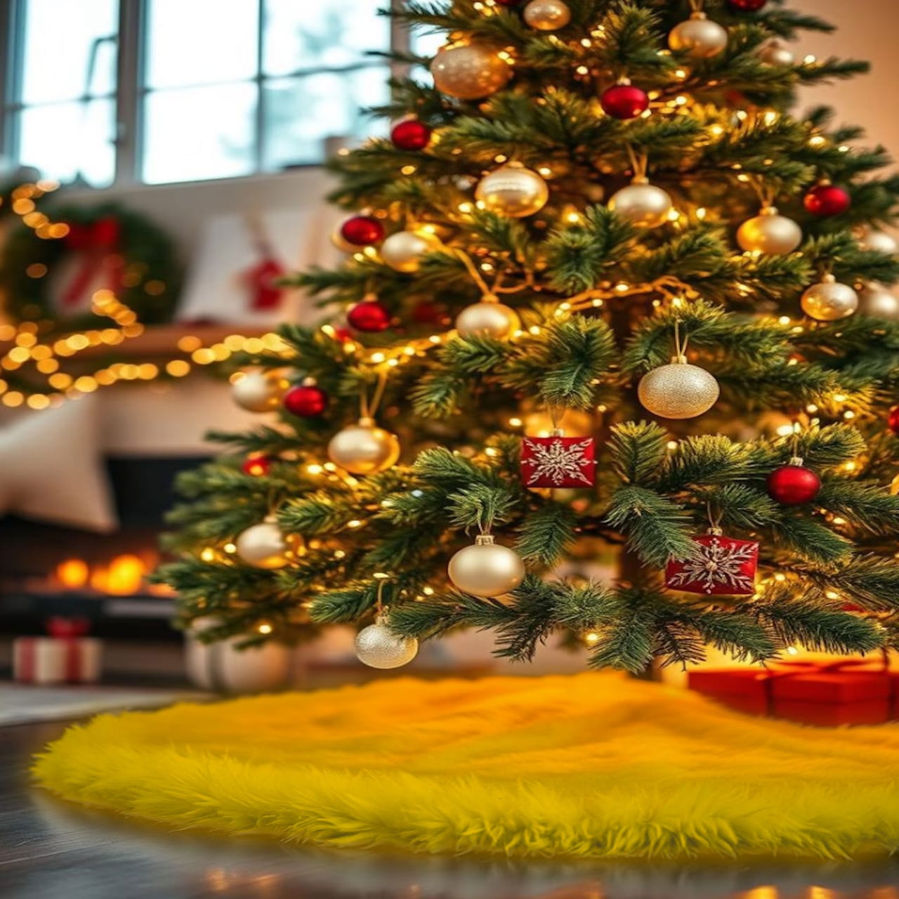 Premium Faux Fur Christmas Tree Skirt - 60 Inch | Luxurious Holiday Decorations - Prismatic Fiber Arts