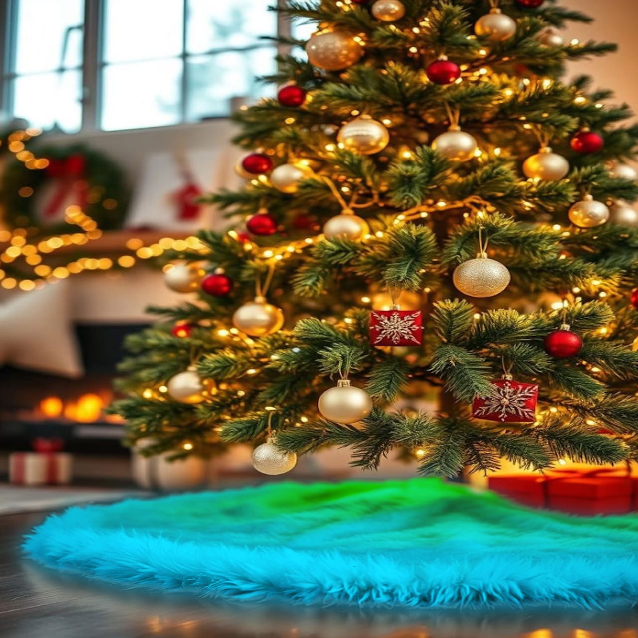 Premium Faux Fur Christmas Tree Skirt - 60 Inch | Luxurious Holiday Decorations - Prismatic Fiber Arts