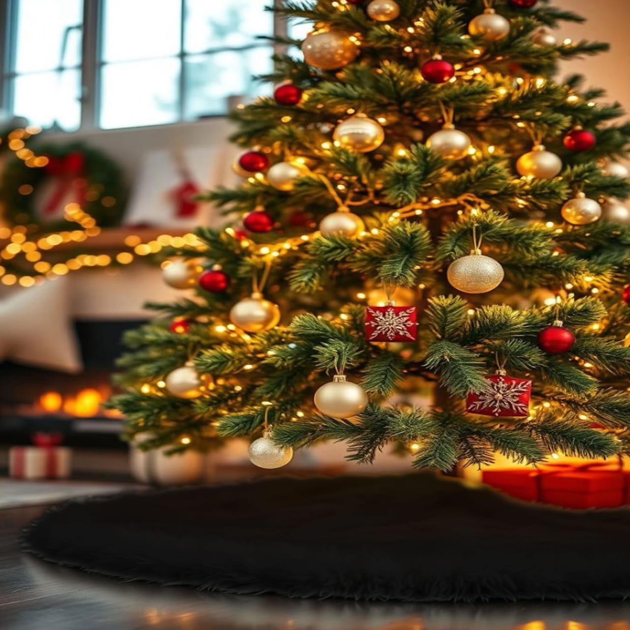 Premium Faux Fur Christmas Tree Skirt - 60 Inch | Luxurious Holiday Decorations - Prismatic Fiber Arts