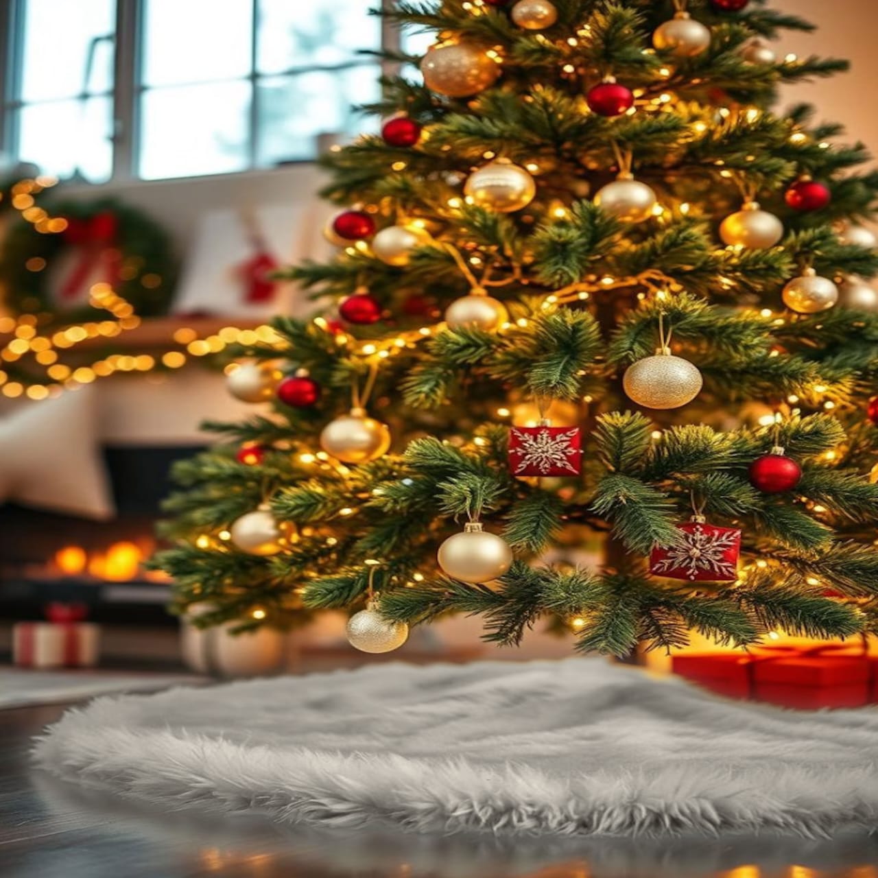 Premium Faux Fur Christmas Tree Skirt - 48 Inch | Luxurious Holiday Decorations - Prismatic Fiber Arts