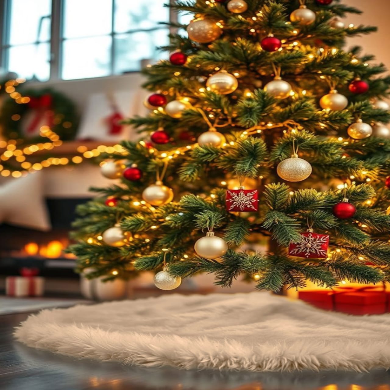 Premium Faux Fur Christmas Tree Skirt - 40 Inch | Luxurious Holiday Decorations - Prismatic Fiber Arts