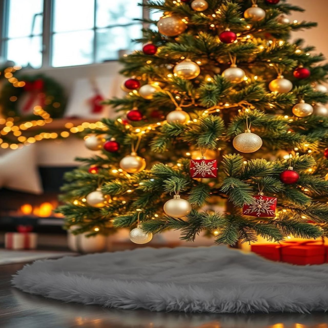 Premium Faux Fur Christmas Tree Skirt - 60 Inch | Luxurious Holiday Decorations - Prismatic Fiber Arts