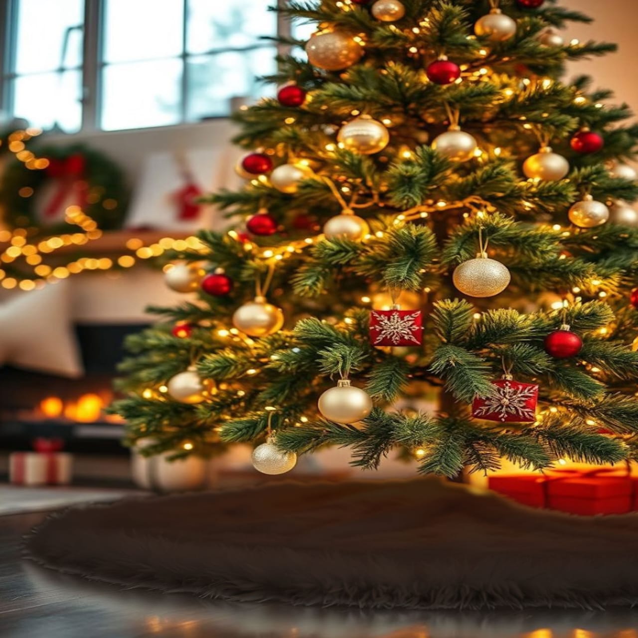 Premium Faux Fur Christmas Tree Skirt - 40 Inch | Luxurious Holiday Decorations - Prismatic Fiber Arts