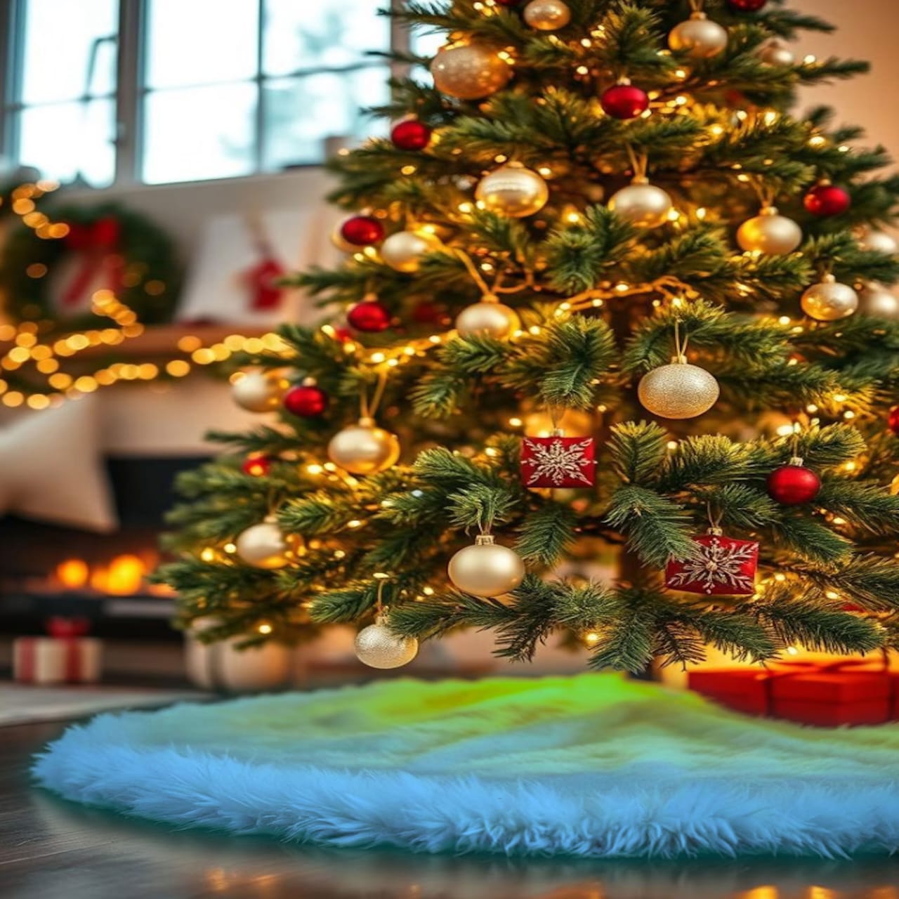 Premium Faux Fur Christmas Tree Skirt - 60 Inch | Luxurious Holiday Decorations - Prismatic Fiber Arts