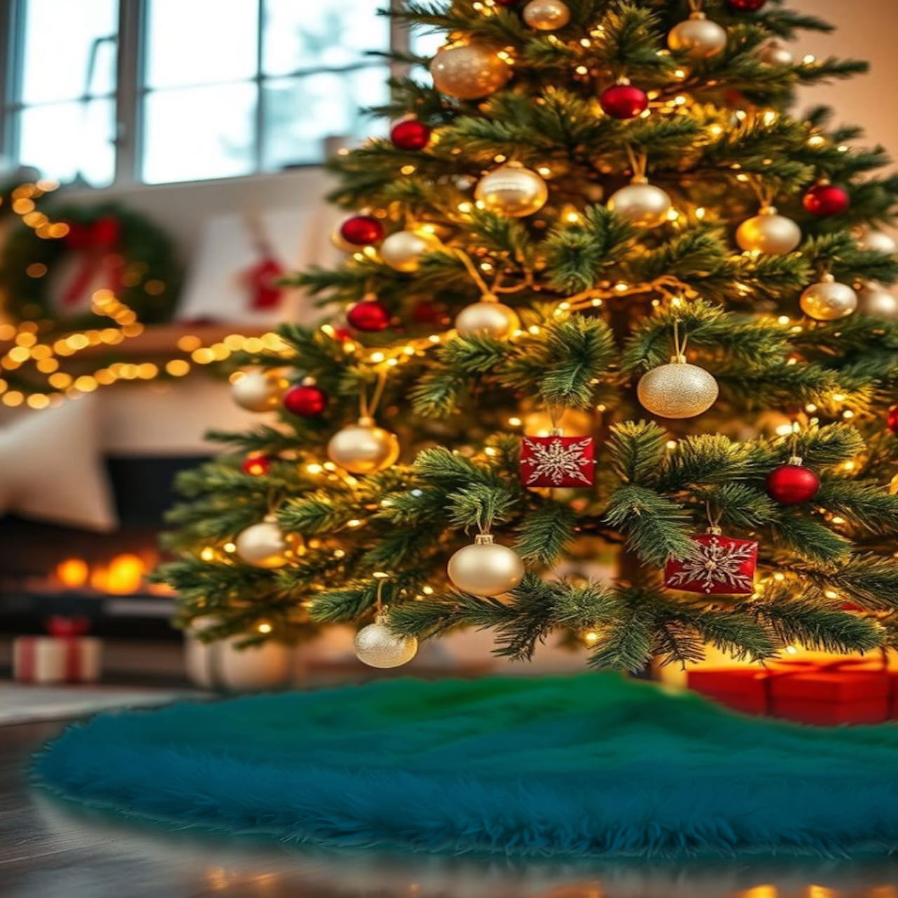 Premium Faux Fur Christmas Tree Skirt - 48 Inch | Luxurious Holiday Decorations - Prismatic Fiber Arts