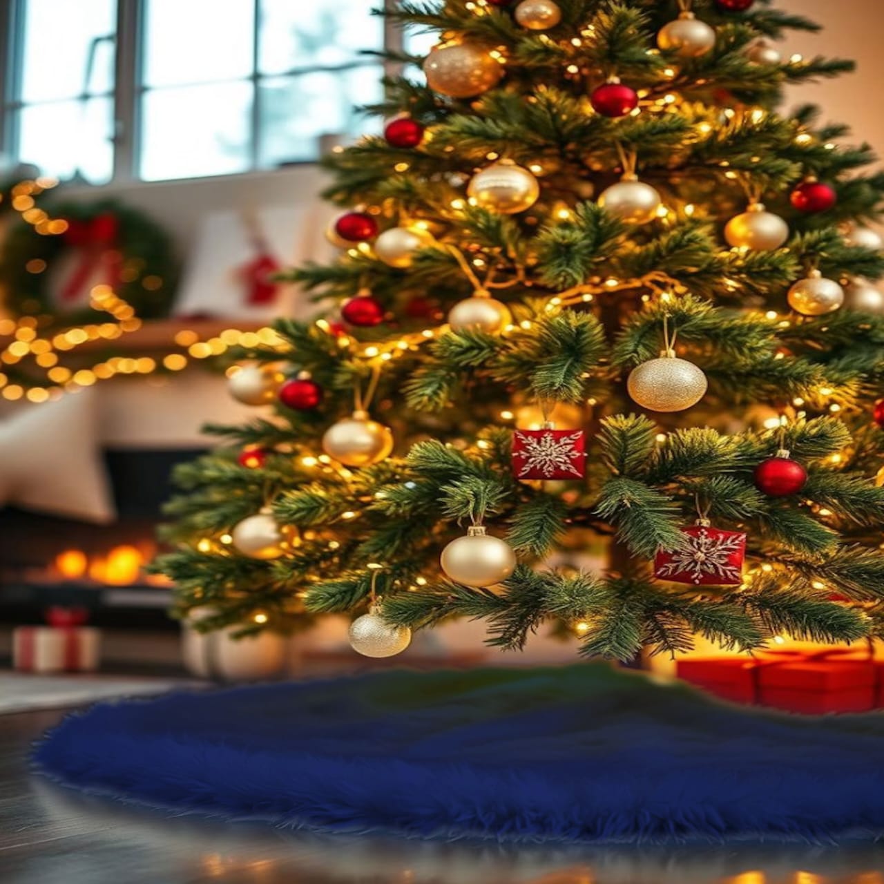 Premium Faux Fur Christmas Tree Skirt - 48 Inch | Luxurious Holiday Decorations - Prismatic Fiber Arts