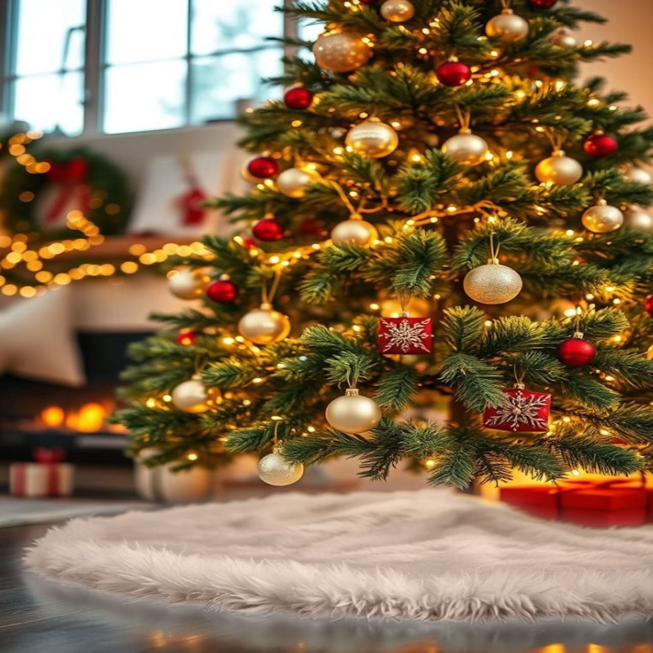 Premium Faux Fur Christmas Tree Skirt - 60 Inch | Luxurious Holiday Decorations - Prismatic Fiber Arts