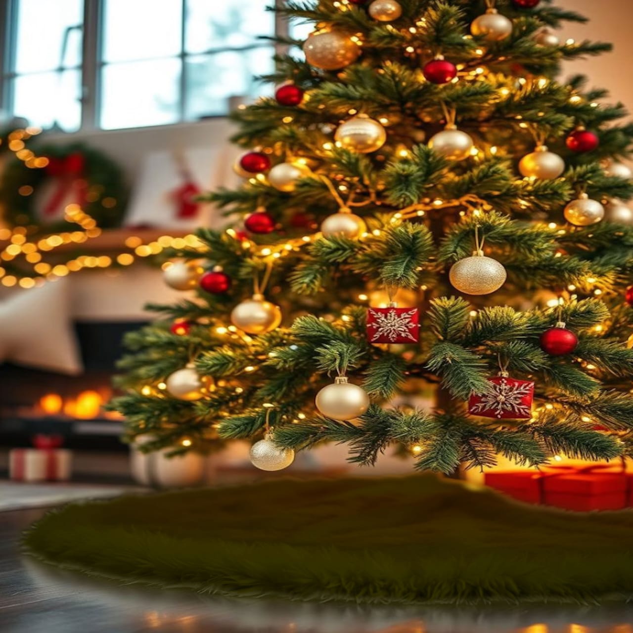Premium Faux Fur Christmas Tree Skirt - 60 Inch | Luxurious Holiday Decorations - Prismatic Fiber Arts
