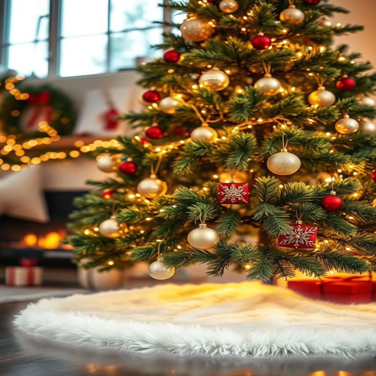 Premium Faux Fur Christmas Tree Skirt - 40 Inch | Luxurious Holiday Decorations - Prismatic Fiber Arts