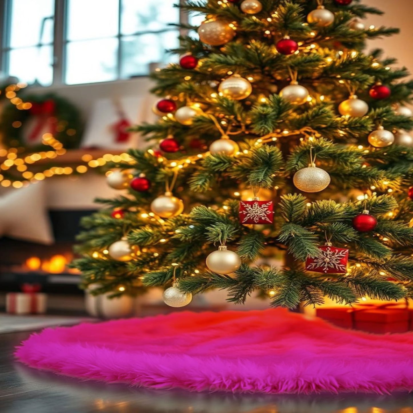 Premium Faux Fur Christmas Tree Skirt - 48 Inch | Luxurious Holiday Decorations - Prismatic Fiber Arts