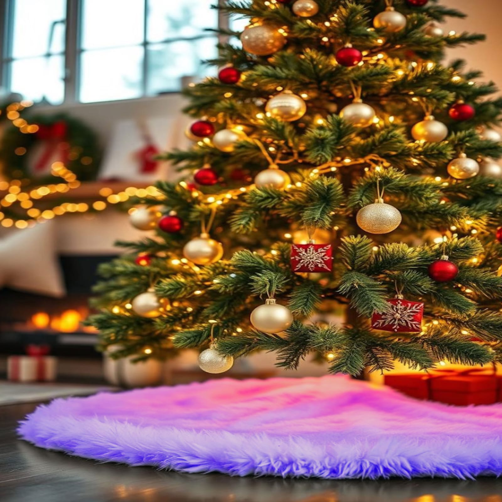 Premium Faux Fur Christmas Tree Skirt - 48 Inch | Luxurious Holiday Decorations - Prismatic Fiber Arts