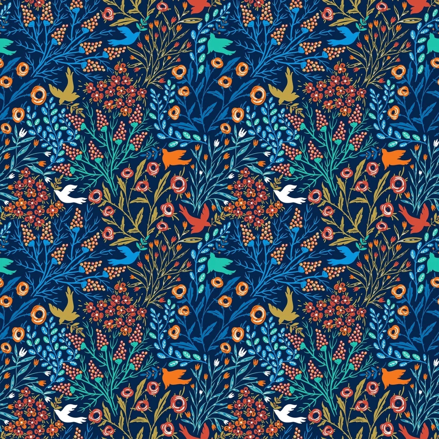 Whimsy Blue Bird Garden 44"/45" Fabric Per Yard - Prismatic Fiber Arts