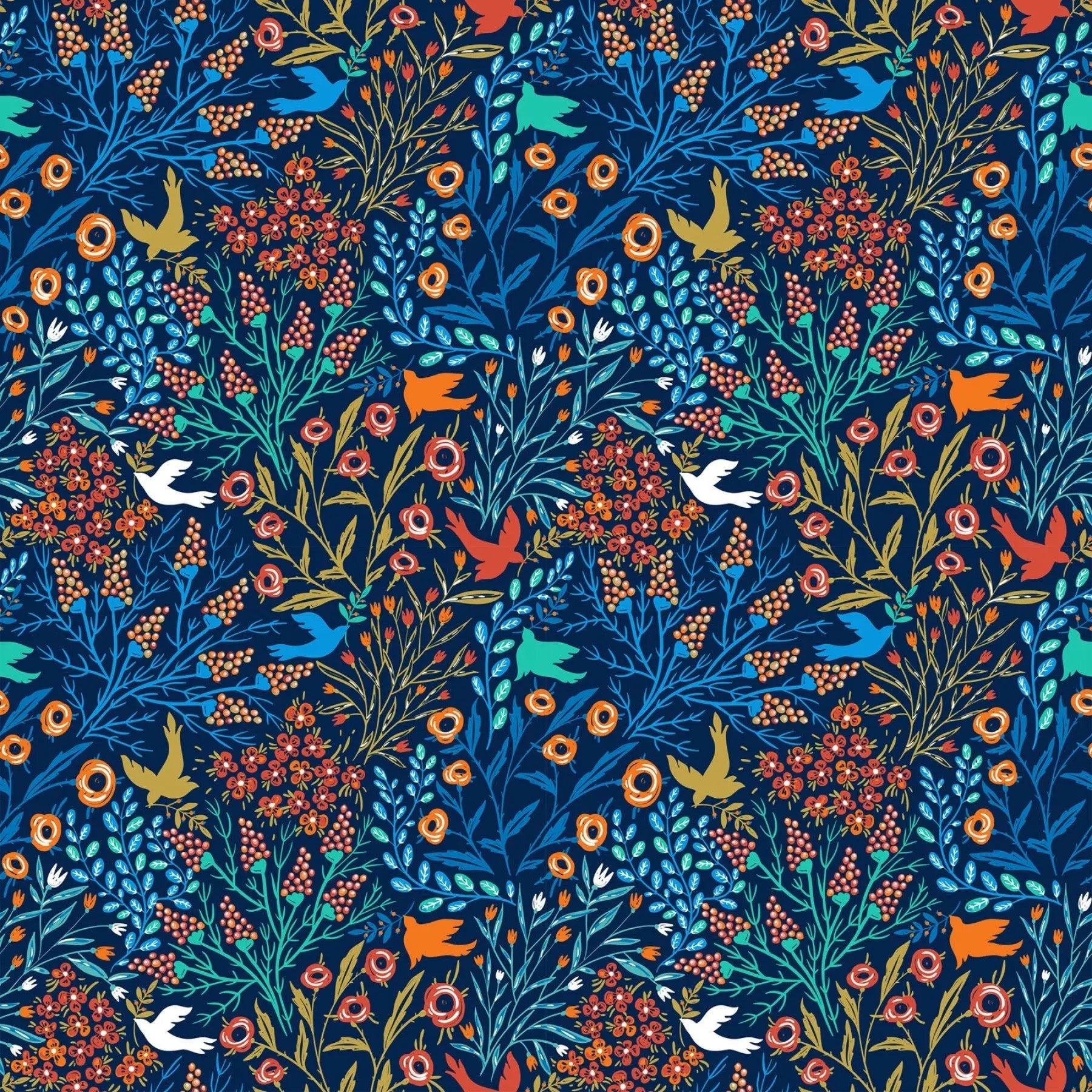 Whimsy Blue Bird Garden 44"/45" Fabric Per Yard - Prismatic Fiber Arts