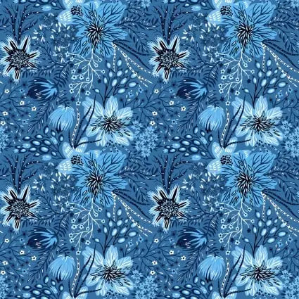 Whimsy Blue Flowing Flowers 44"/45" Fabric Per Yard - Prismatic Fiber Arts