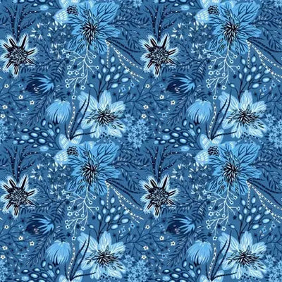 Whimsy Blue Flowing Flowers 44"/45" Fabric Per Yard - Prismatic Fiber Arts