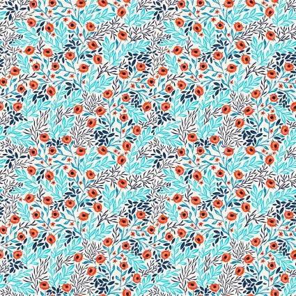 Whimsy Cream Floral Leaves 44"/45" Fabric Per Yard - Prismatic Fiber Arts