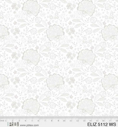 White Allover Elizabeth Jacobean Wideback Fabric Per Yard - Prismatic Fiber Arts