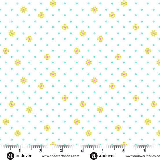 White Dot Dot Bloom Color Pop Playground Cotton 44"/45" Fabric Per Yard - Prismatic Fiber Arts