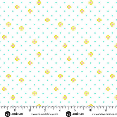 White Dot Dot Bloom Color Pop Playground Cotton 44"/45" Fabric Per Yard - Prismatic Fiber Arts