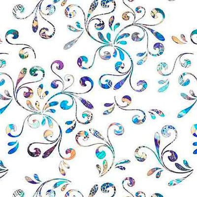 White Floral Swirl Wideback Cotton Fabric per yard - Prismatic Fiber Arts