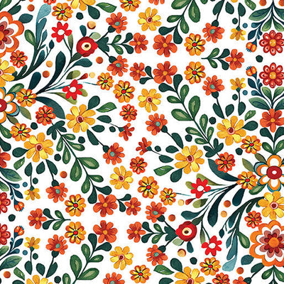White Folklore Garden Cotton 44"/45" Fabric Per Yard - Prismatic Fiber Arts