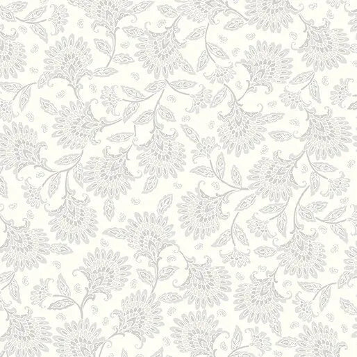 White Grey Whimsy Floral Cotton Wideback Fabric per yard - Prismatic Fiber Arts