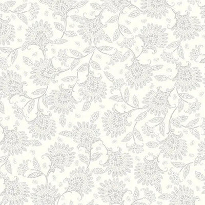White Grey Whimsy Floral Cotton Wideback Fabric per yard - Prismatic Fiber Arts