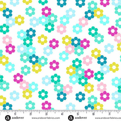 White Hexie Garden Color Pop Playground Cotton 44"/45" Fabric Per Yard - Prismatic Fiber Arts