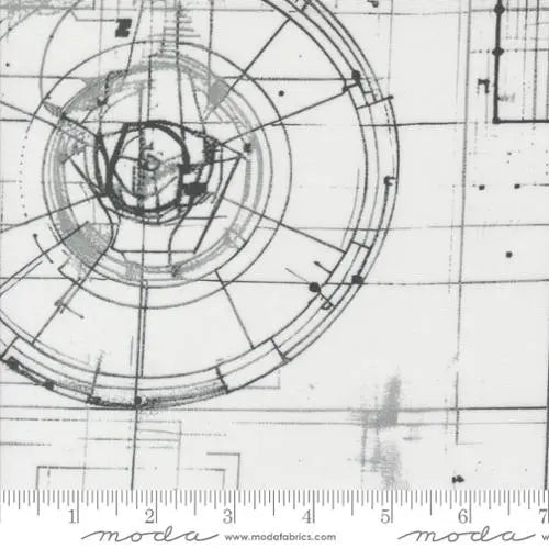 White Modern Backgrounds Blueprint Cotton Wideback Fabric Per Yard - Prismatic Fiber Arts