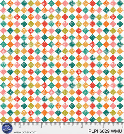White Multi Square Geometric Peace, Love, Pickleball Cotton 44”/45” Fabric Per Yard - Prismatic Fiber Arts