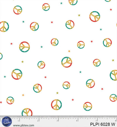 White Rainbow Peace Symbol Peace, Love, Pickleball Cotton 44”/45” Fabric Per Yard - Prismatic Fiber Arts