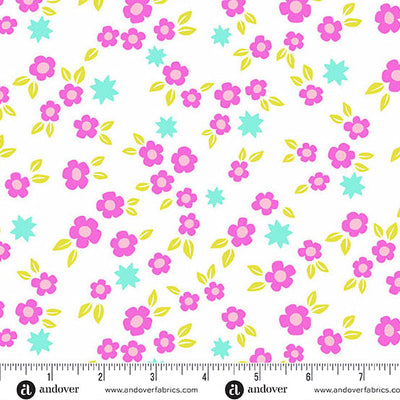 White Starry Blooms Color Pop Playground Cotton 44"/45" Fabric Per Yard - Prismatic Fiber Arts