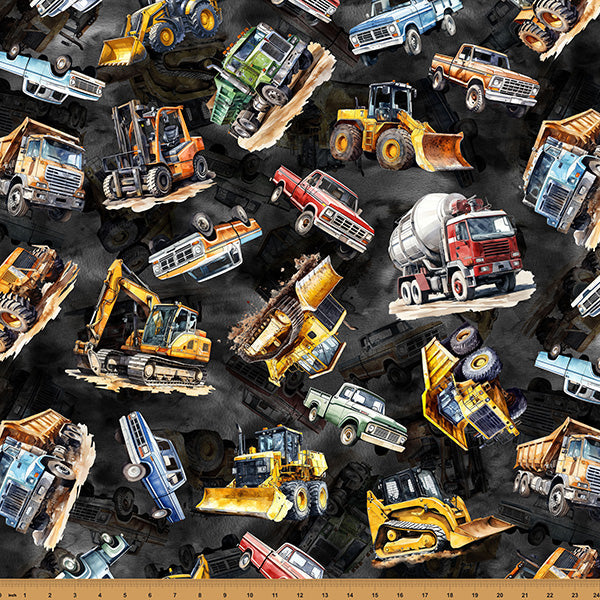 Black Trucks Hammer Down 43"/44" Fabric Per Yard - Prismatic Fiber Arts