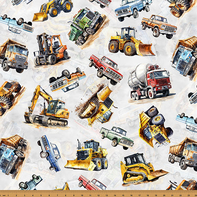 Light Gray Trucks Hammer Down 43"/44" Fabric Per Yard - Prismatic Fiber Arts