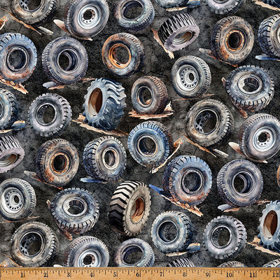 Black Tires Hammer Down 43"/44" Fabric Per Yard - Prismatic Fiber Arts