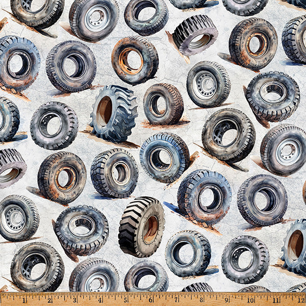 Light Gray Tires Hammer Down 43"/44" Fabric Per Yard - Prismatic Fiber Arts