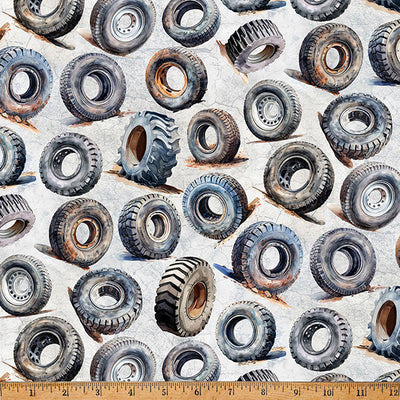 Light Gray Tires Hammer Down 43"/44" Fabric Per Yard - Prismatic Fiber Arts