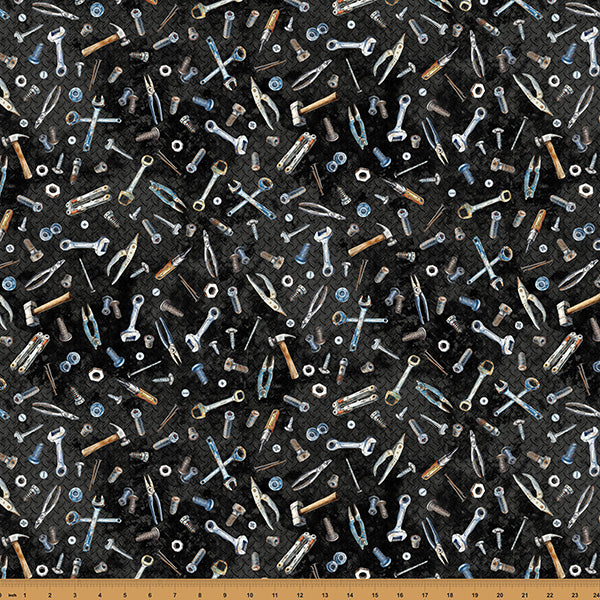 Black Tools Hammer Down 43"/44" Fabric Per Yard - Prismatic Fiber Arts