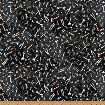 Black Tools Hammer Down 43"/44" Fabric Per Yard - Prismatic Fiber Arts