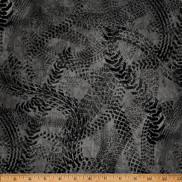 Black Hammer Down Tire Tracks 43"/44" Fabric Per Yard - Prismatic Fiber Arts