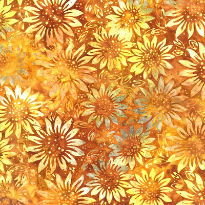 Yellow Autumn Sunflowers XTonga Batik Cotton Wideback Fabric per yard - Prismatic Fiber Arts