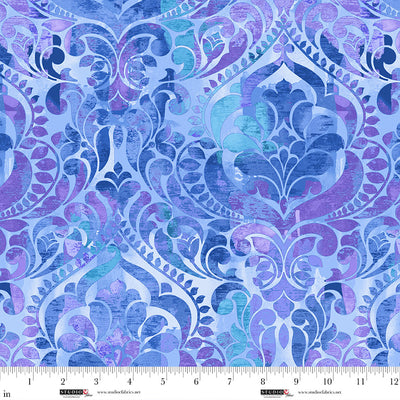 You Damask! Blue Cotton Wideback Fabric per yard - Prismatic Fiber Arts