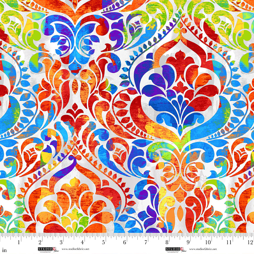 You Damask! Rainbow Cotton Wideback Fabric per yard - Prismatic Fiber Arts