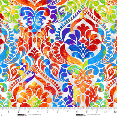 You Damask! Rainbow Cotton Wideback Fabric per yard - Prismatic Fiber Arts